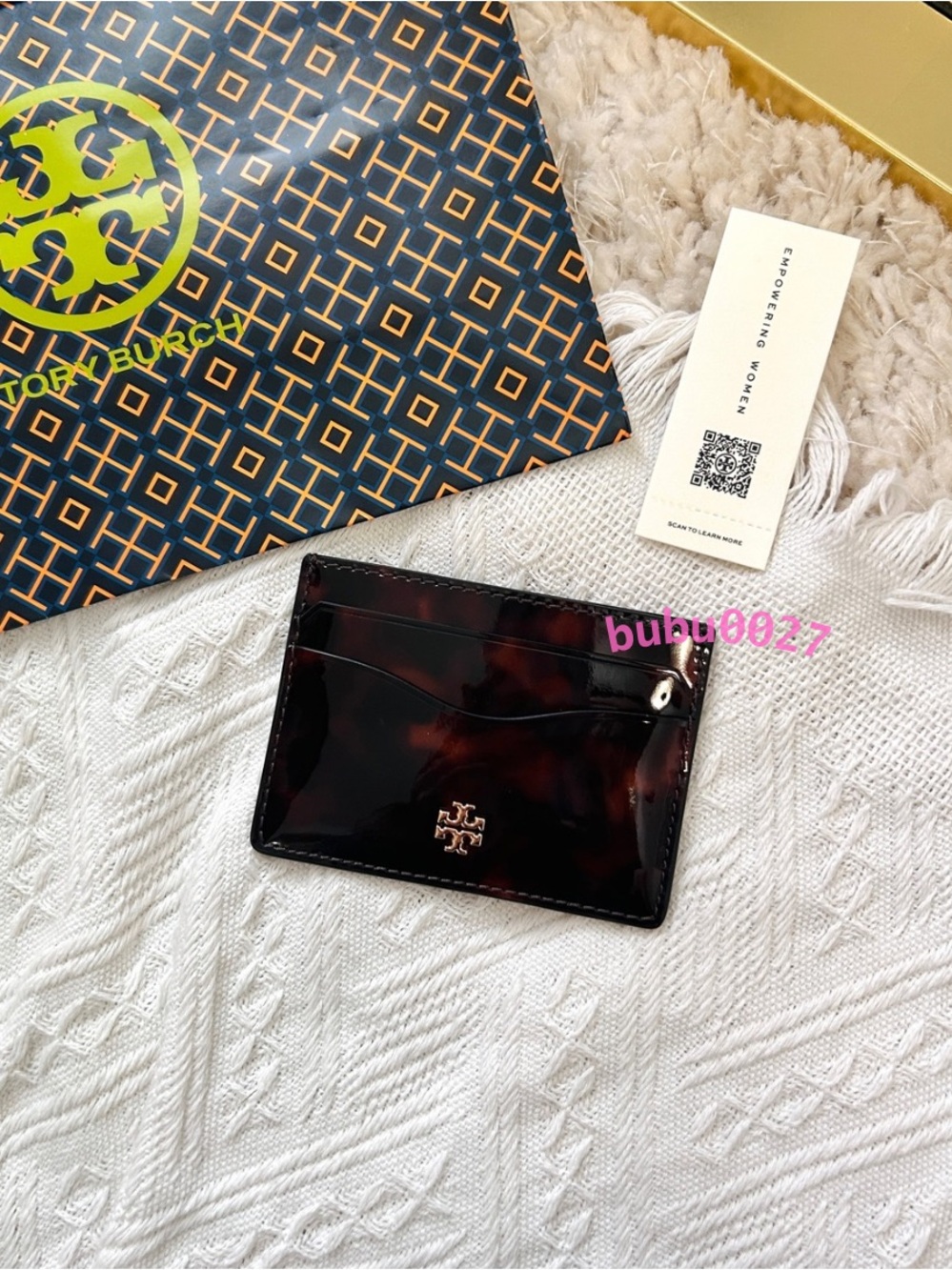 NWT🌻Tory Burch Emerson Tortoise Patent Card Holder Case 165947 Wallet Gift